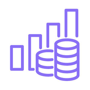 icone de grafico de barras com moedas empilhadas na frente