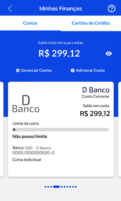 Print de tela do app Banrisul mostrando a seleo de contas no menu Minhas Finanas.